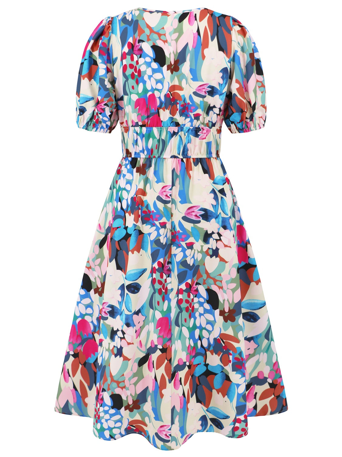 Ruched Printed Surplice Short Sleeve Dress - AngelMar Fashion