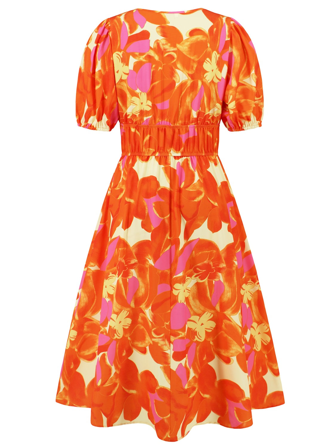 Ruched Printed Surplice Short Sleeve Dress - AngelMar Fashion
