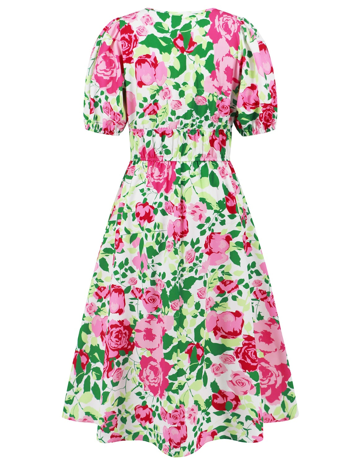 Ruched Printed Surplice Short Sleeve Dress - AngelMar Fashion