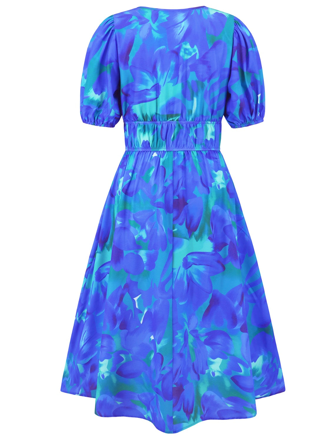 Ruched Printed Surplice Short Sleeve Dress - AngelMar Fashion