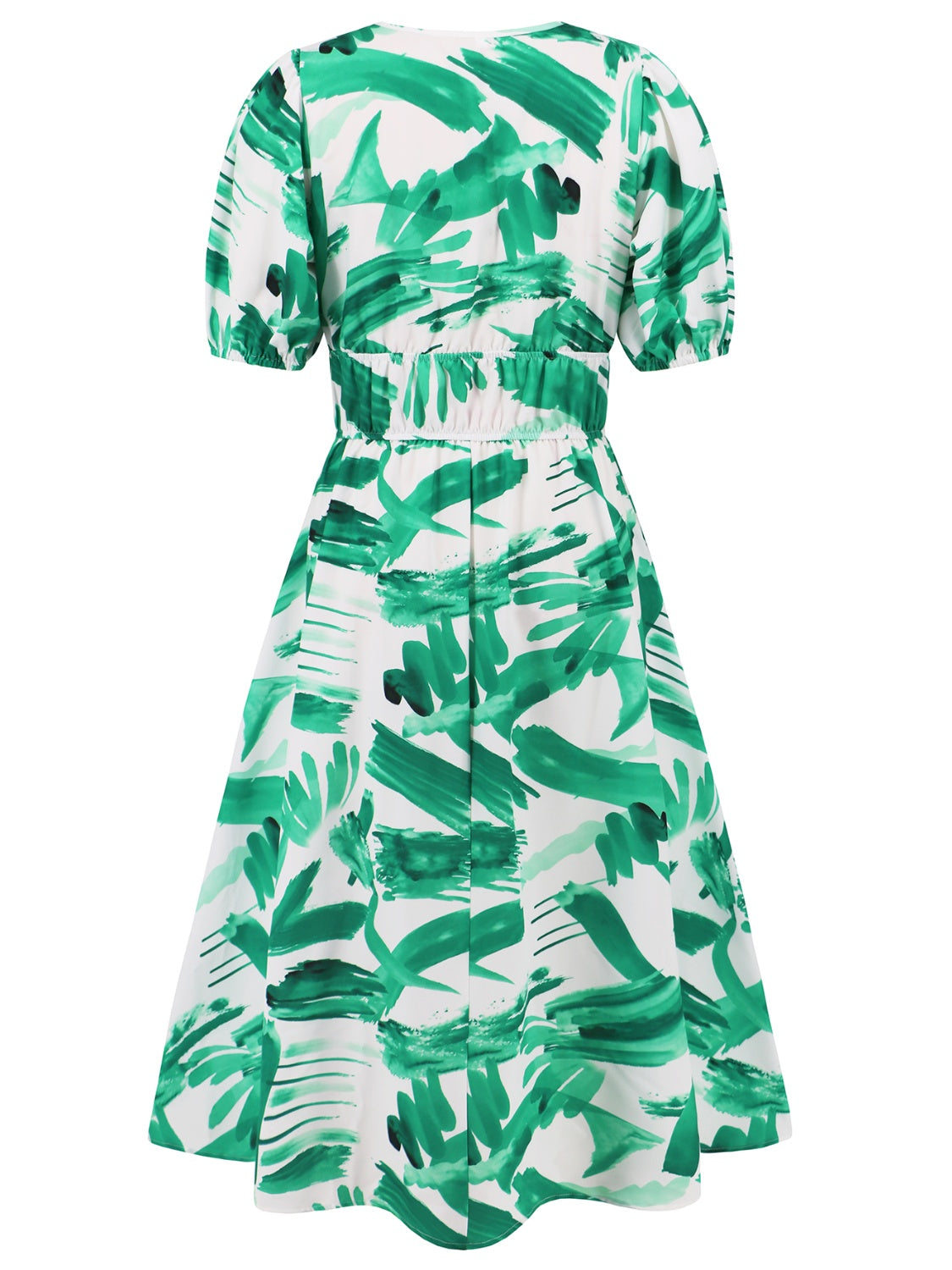 Ruched Printed Surplice Short Sleeve Dress - AngelMar Fashion