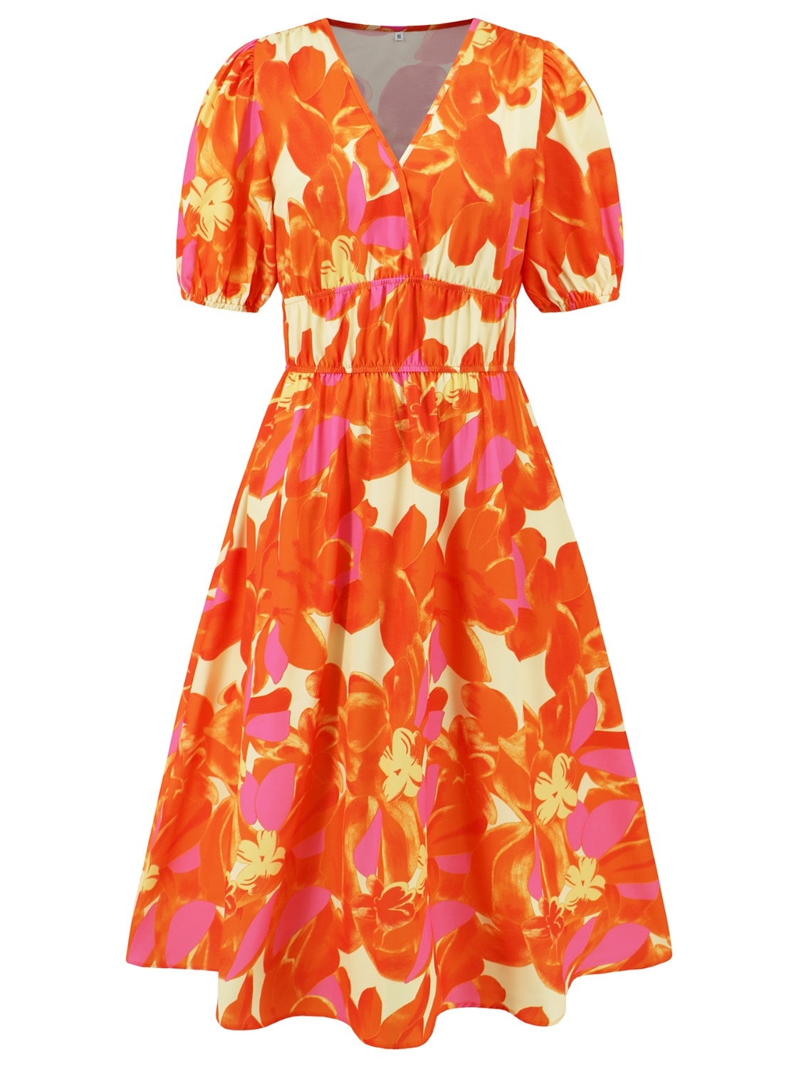 Ruched Printed Surplice Short Sleeve Dress - AngelMar Fashion