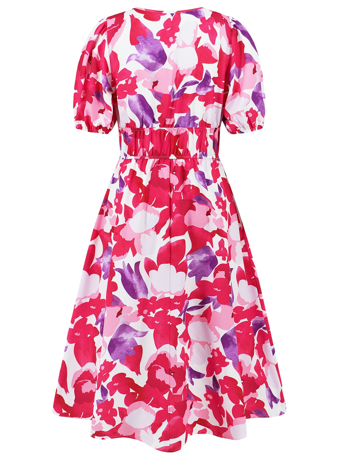 Ruched Printed Surplice Short Sleeve Dress - AngelMar Fashion