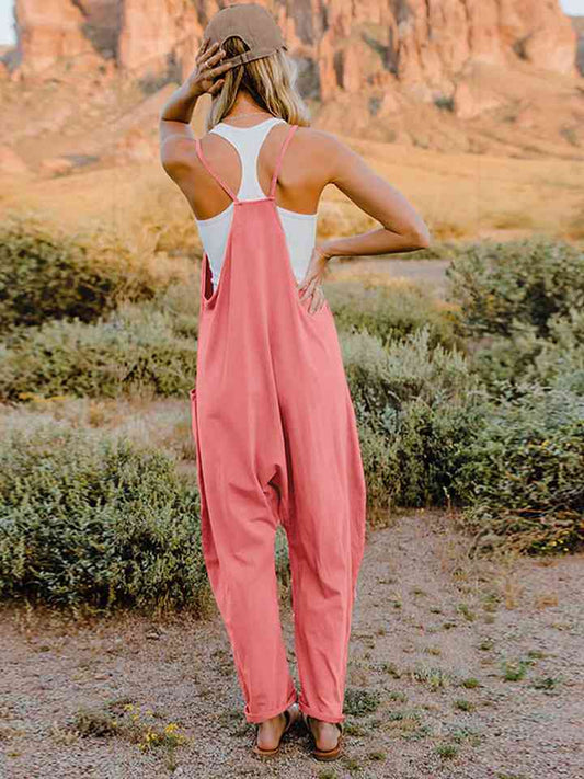 Double Take Full Size Sleeveless V-Neck Pocketed Jumpsuit - AngelMar Fashion