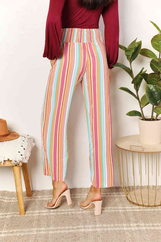 Double Take Striped Smocked Waist Pants with Pockets - AngelMar Fashion