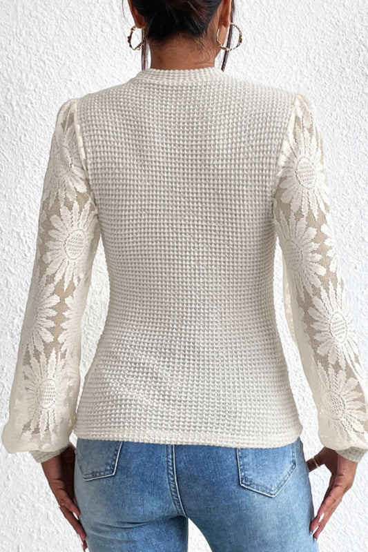 Elegant Mock Neck Lace Long Sleeve Top for Women