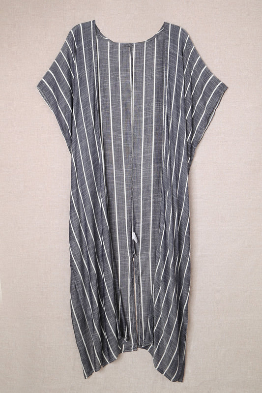 Striped Open Front Longline Cover Up - AngelMar Fashion