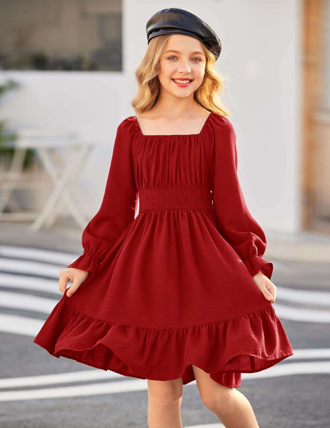 Arshiner Girls Tie Back Short Sleeve Ruffle Hem Off Shoulder Casual Elegant Dresses 4-12 Years