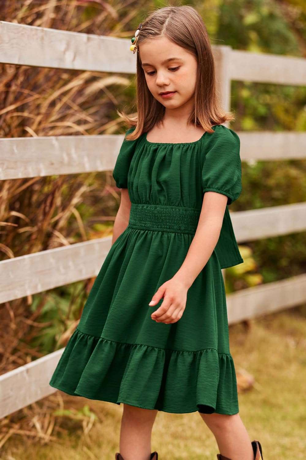 Arshiner Girls Tie Back Short Sleeve Ruffle Hem Off Shoulder Casual Elegant Dresses 4-12 Years