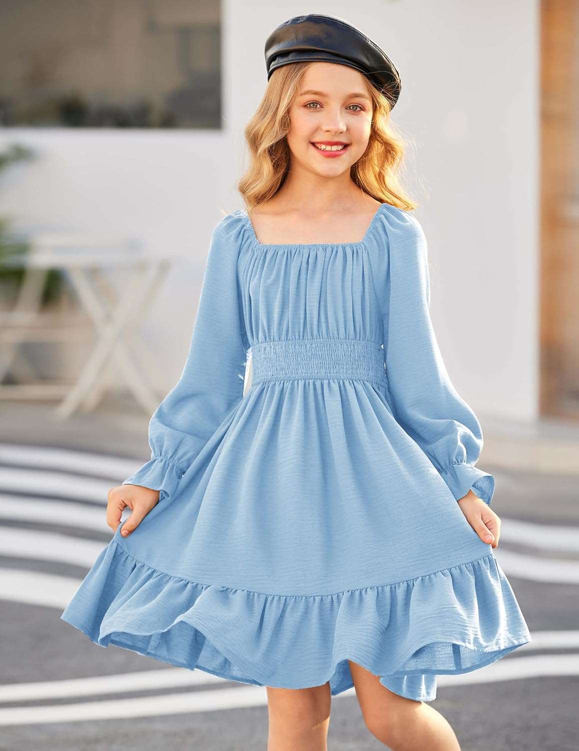 Arshiner Girls Tie Back Short Sleeve Ruffle Hem Off Shoulder Casual Elegant Dresses 4-12 Years