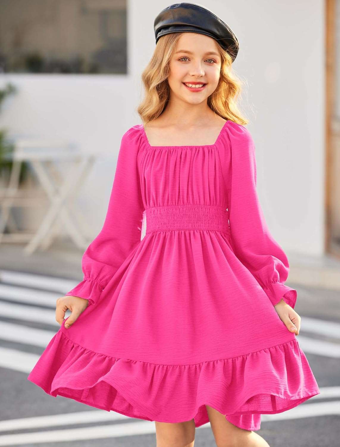 Arshiner Girls Tie Back Short Sleeve Ruffle Hem Off Shoulder Casual Elegant Dresses 4-12 Years