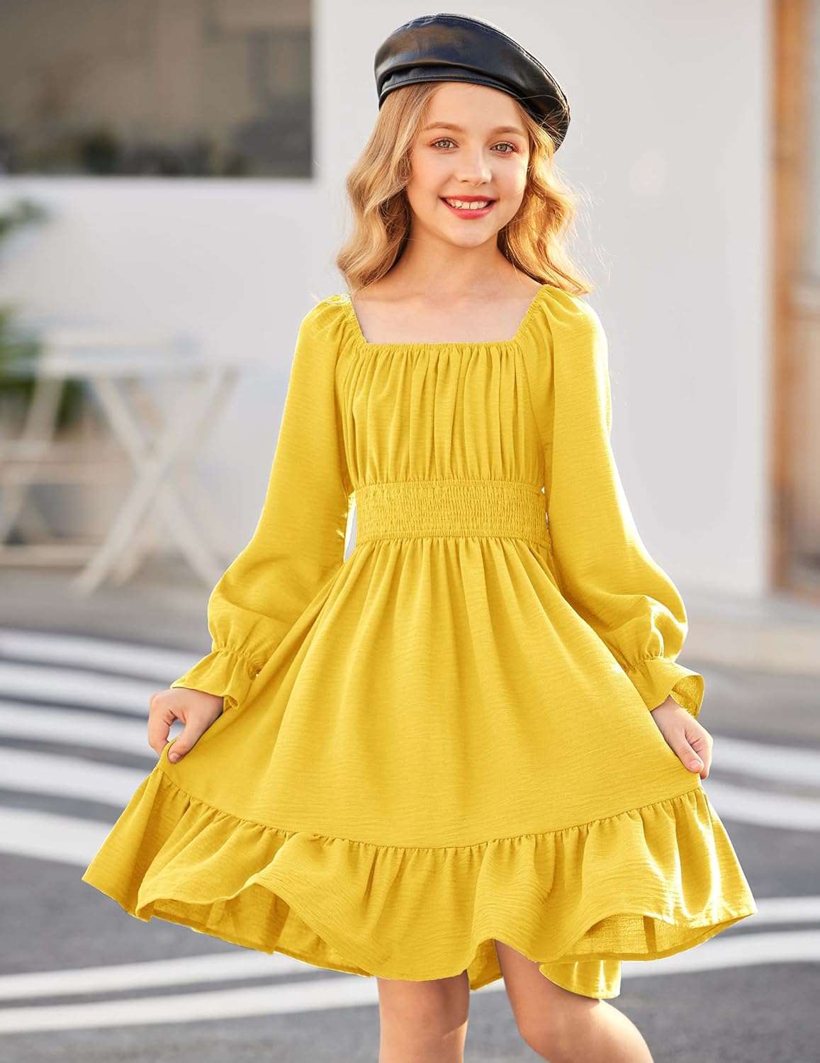 Arshiner Girls Tie Back Short Sleeve Ruffle Hem Off Shoulder Casual Elegant Dresses 4-12 Years