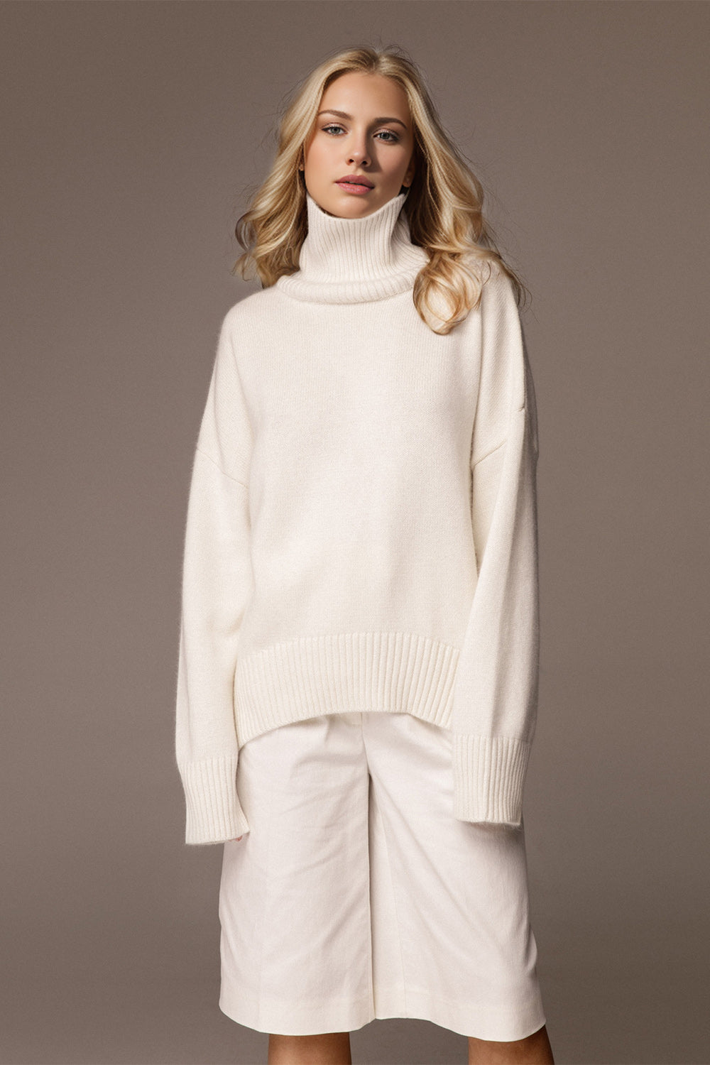 Basic Bae Turtleneck Dropped Shoulder Long Sleeve Sweater - AngelMar Fashion