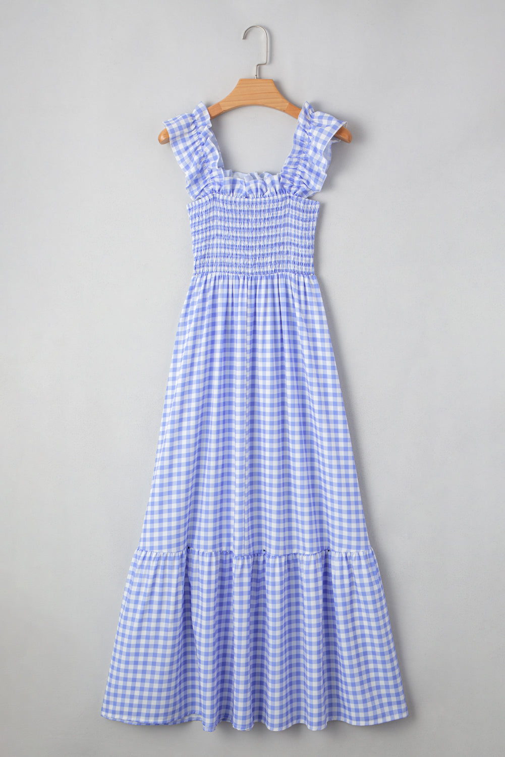 Red Plaid Square Neck Sleeveless Maxi Dress
