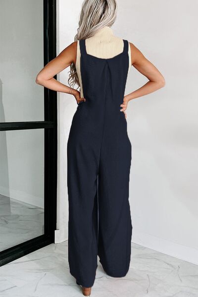 Square Neck Wide Strap Jumpsuit - AngelMar Fashion