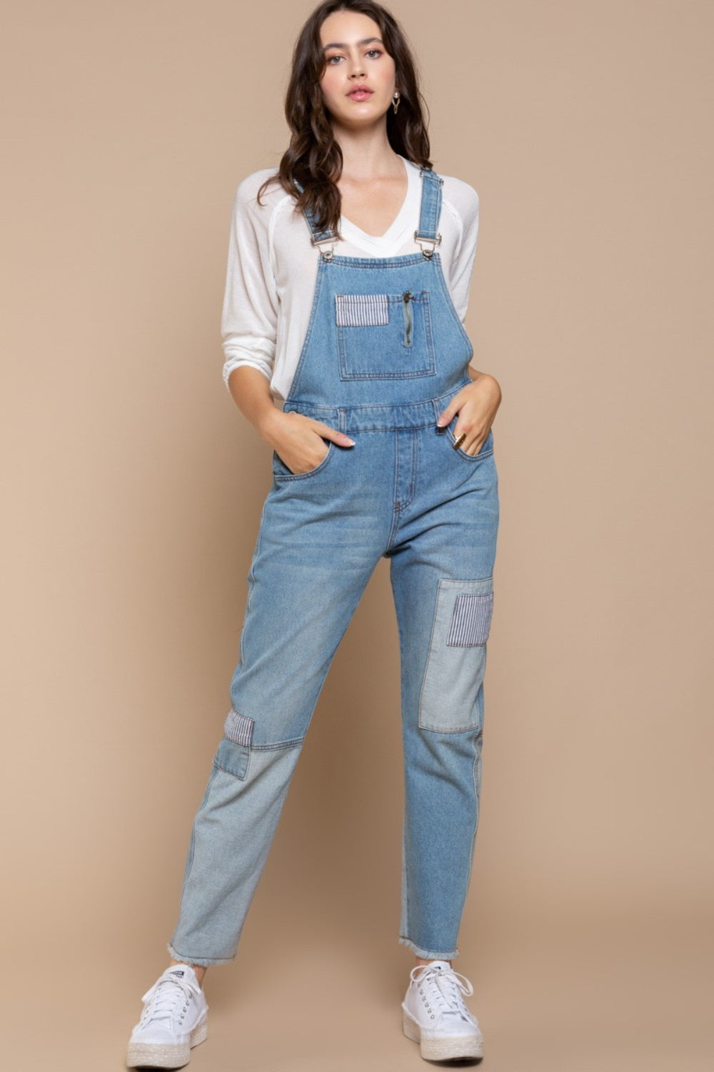 POL Front Chest Zipper Slim Leg Denim Overalls - AngelMar Fashion