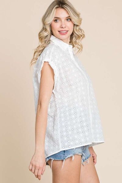 Culture Code Eyelet Crisscross Back Button Up Shirt - AngelMar Fashion