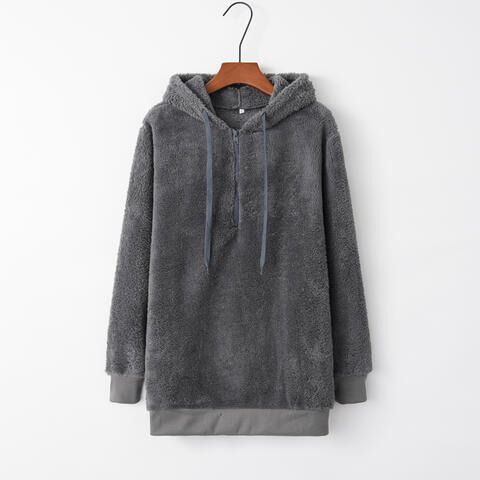 Quarter Zip Drawstring Teddy Hoodie