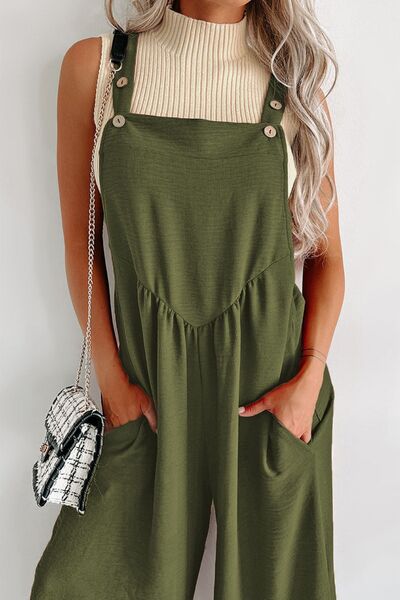 Square Neck Wide Strap Jumpsuit - AngelMar Fashion