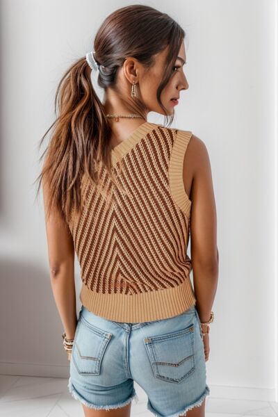 Striped V-Neck Sweater Vest - AngelMar Fashion