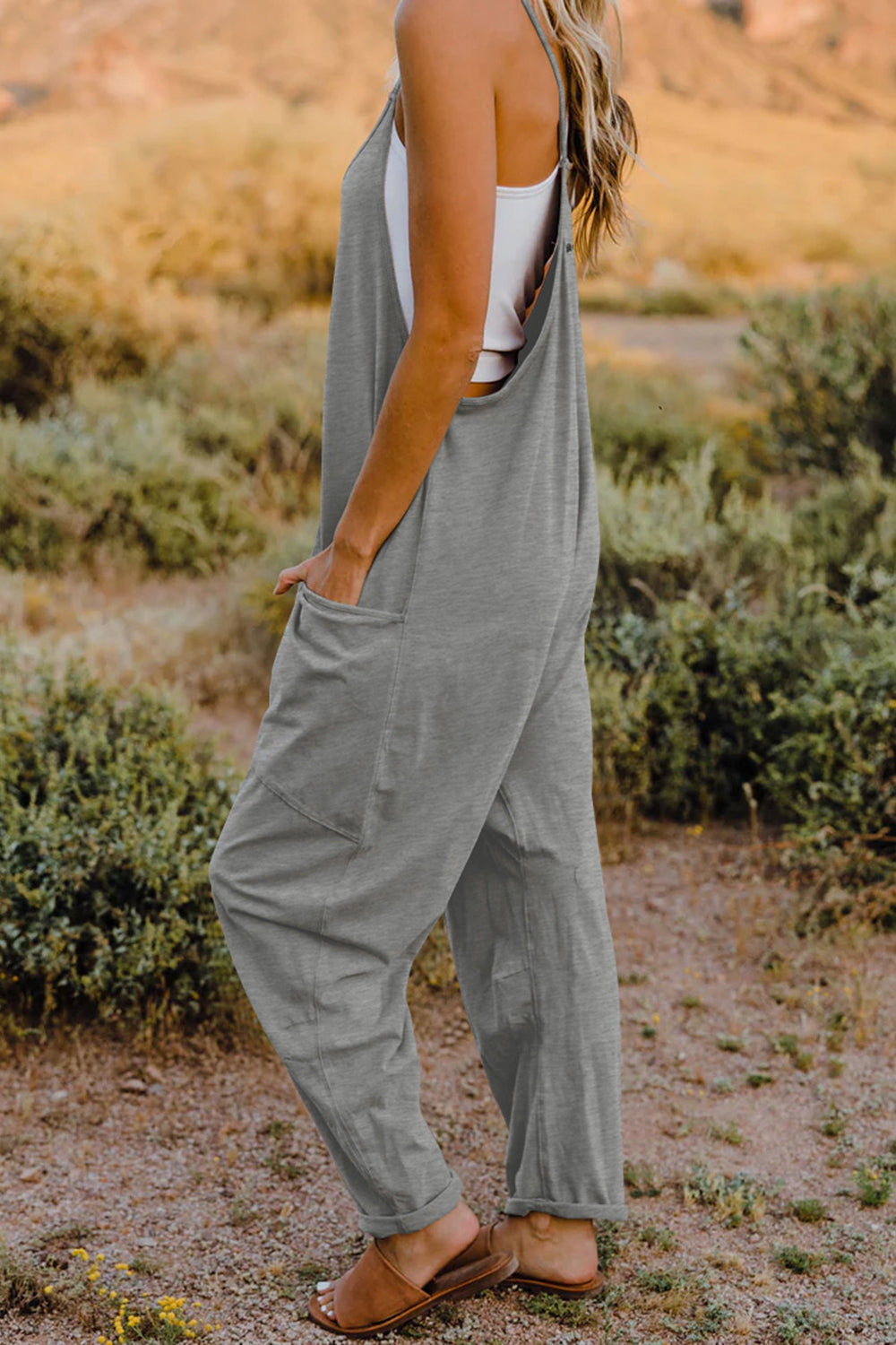 Double Take Full Size V-Neck Sleeveless Jumpsuit with Pockets - AngelMar Fashion