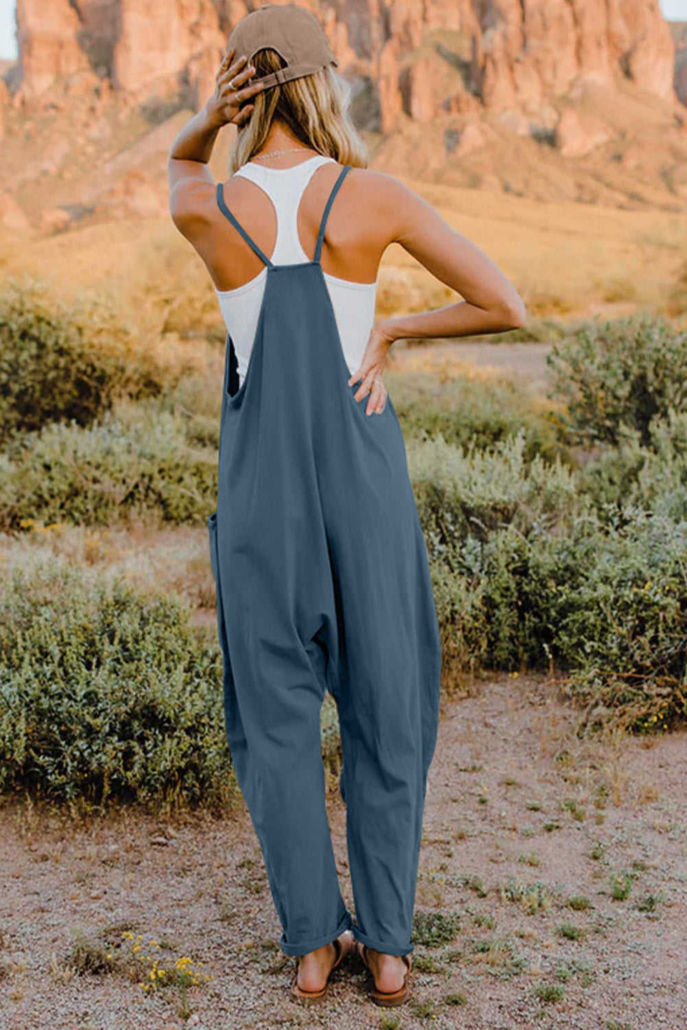 Double Take Full Size V-Neck Sleeveless Jumpsuit with Pockets - AngelMar Fashion