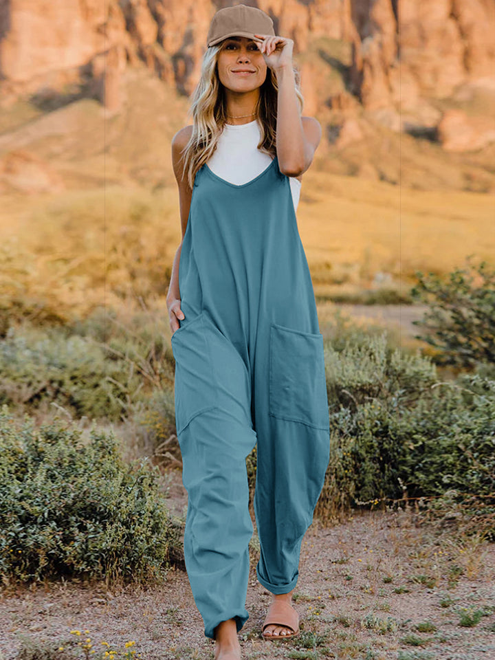 Double Take Full Size V-Neck Sleeveless Jumpsuit with Pockets - AngelMar Fashion