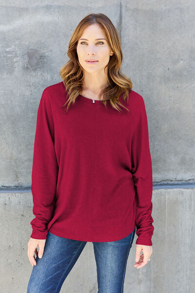 Double Take Full Size Round Neck Long Sleeve T-Shirt - AngelMar Fashion