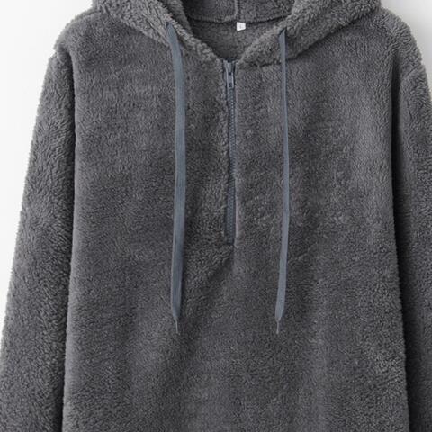 Quarter Zip Drawstring Teddy Hoodie