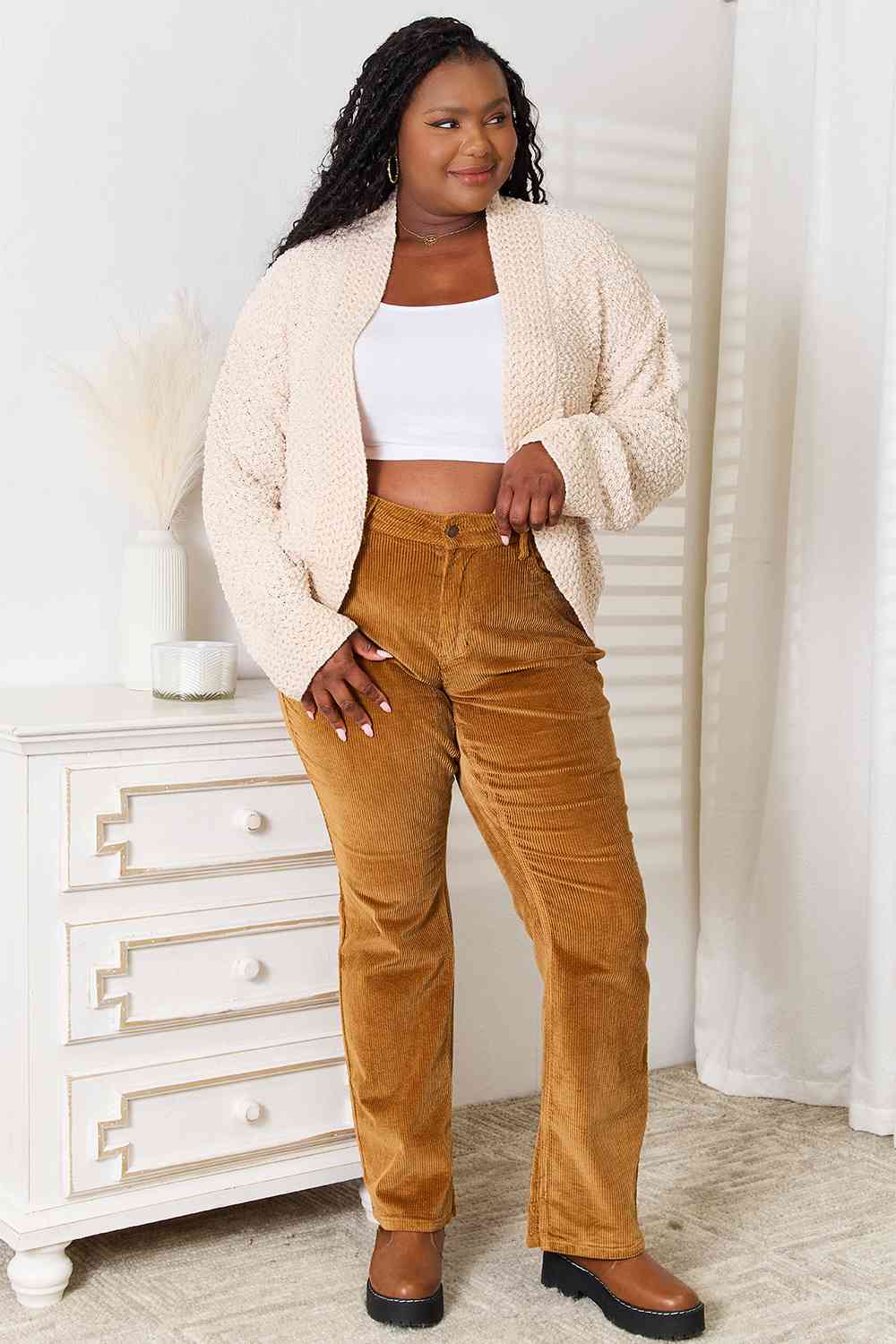 Double Take Open Front Long Sleeve Cardigan - AngelMar Fashion