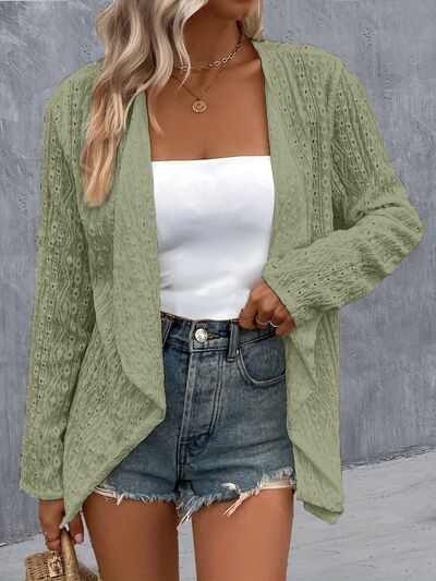 Eyelet Roll-Tab Sleeve Cardigan - AngelMar Fashion