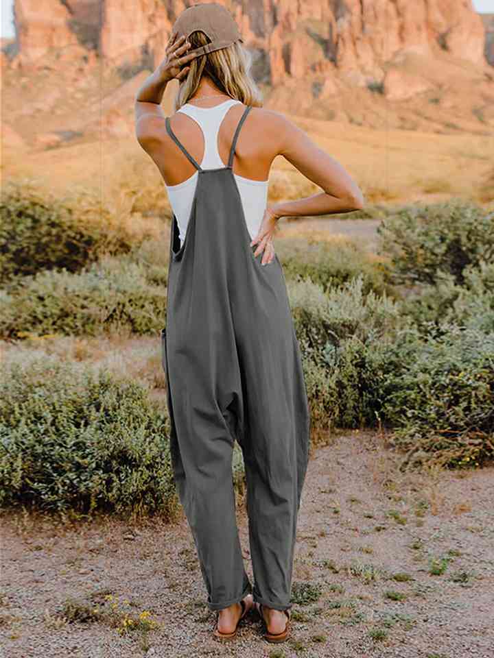 Double Take Full Size Sleeveless V-Neck Pocketed Jumpsuit - AngelMar Fashion