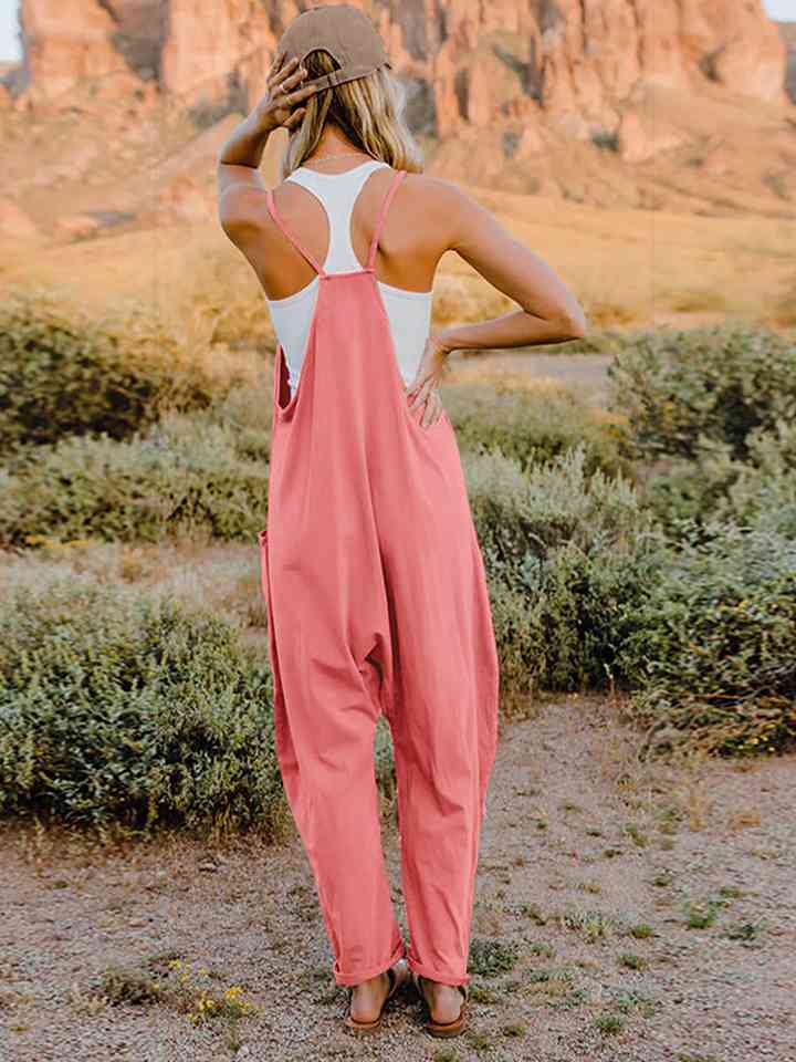 Double Take Full Size Sleeveless V-Neck Pocketed Jumpsuit - AngelMar Fashion