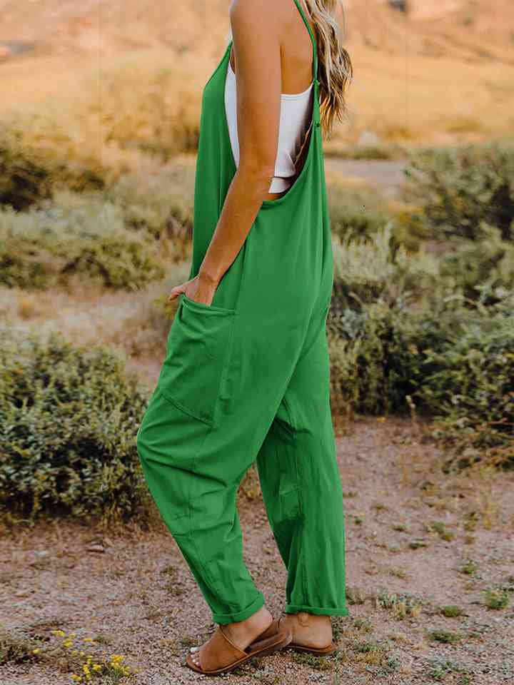 Double Take Full Size Sleeveless V-Neck Pocketed Jumpsuit - AngelMar Fashion