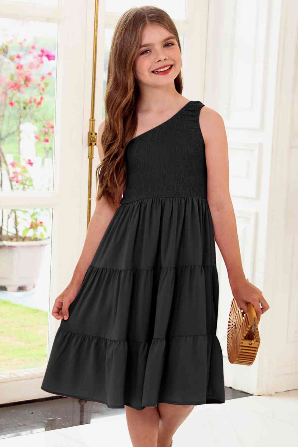 One-Shoulder Sleeveless Tiered Dress - AngelMar Fashion