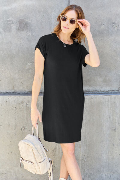 Basic Bae Full Size Round Neck Short Sleeve Dress with Pockets - AngelMar Fashion