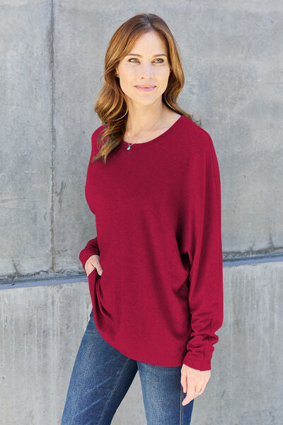 Double Take Full Size Round Neck Long Sleeve T-Shirt - AngelMar Fashion