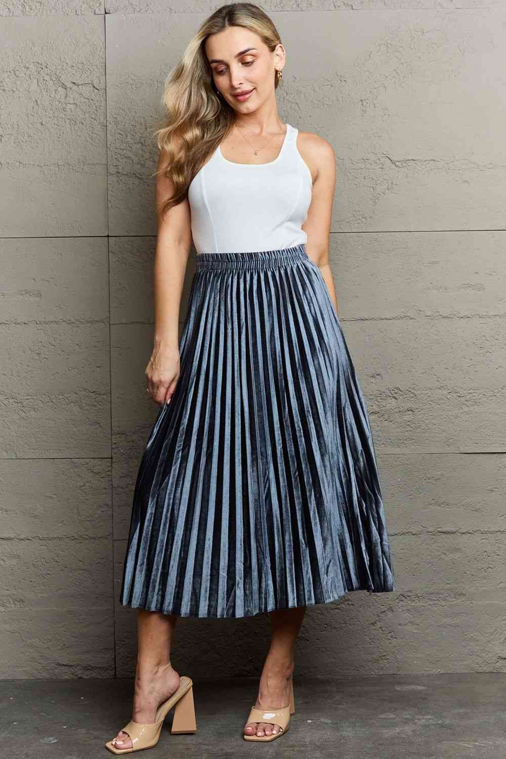 Ninexis Accordion Pleated Flowy Midi Skirt - AngelMar Fashion