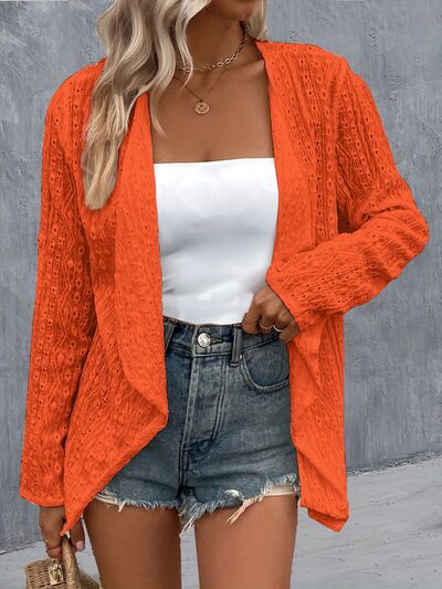 Eyelet Roll-Tab Sleeve Cardigan - AngelMar Fashion