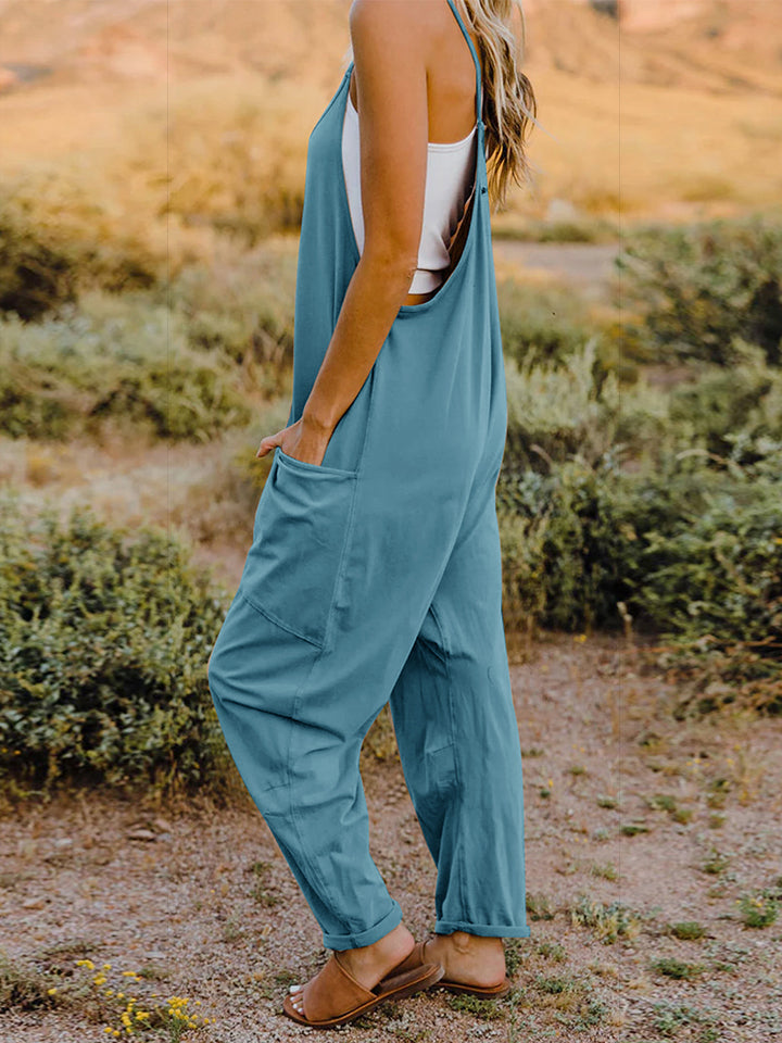 Double Take Full Size V-Neck Sleeveless Jumpsuit with Pockets - AngelMar Fashion