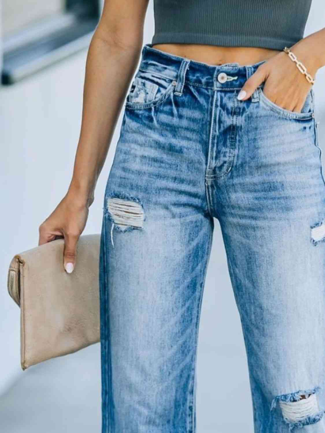 Distressed Straight Leg Jeans - AngelMar Fashion