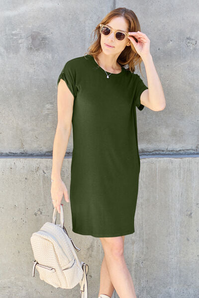 Basic Bae Full Size Round Neck Short Sleeve Dress with Pockets - AngelMar Fashion