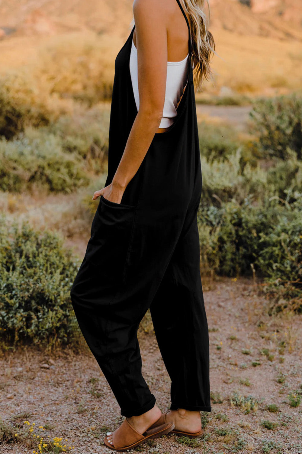 Double Take Full Size V-Neck Sleeveless Jumpsuit with Pockets - AngelMar Fashion