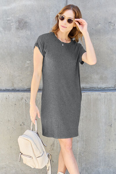 Basic Bae Full Size Round Neck Short Sleeve Dress with Pockets - AngelMar Fashion