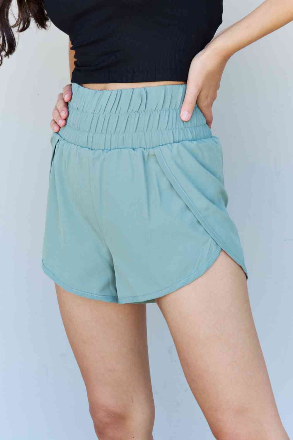 Ninexis Stay Active High Waistband Active Shorts in Pastel Blue - AngelMar Fashion