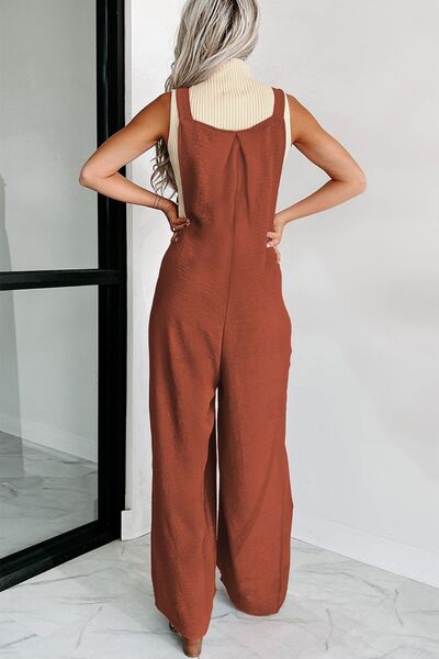 Square Neck Wide Strap Jumpsuit - AngelMar Fashion