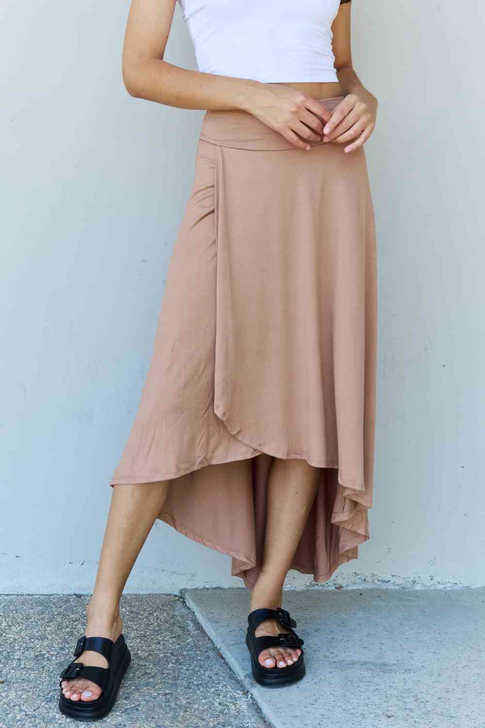 Ninexis First Choice High Waisted Flare Maxi Skirt in Camel - AngelMar Fashion