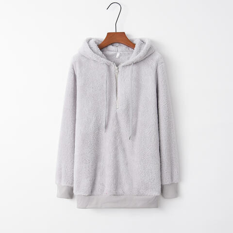 Quarter Zip Drawstring Teddy Hoodie