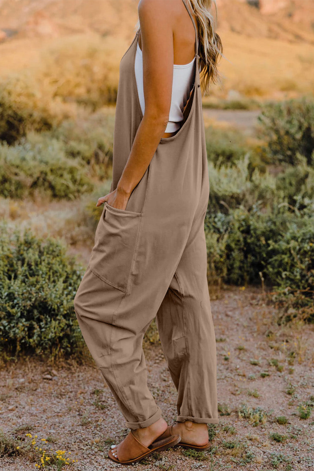 Double Take Full Size V-Neck Sleeveless Jumpsuit with Pockets - AngelMar Fashion