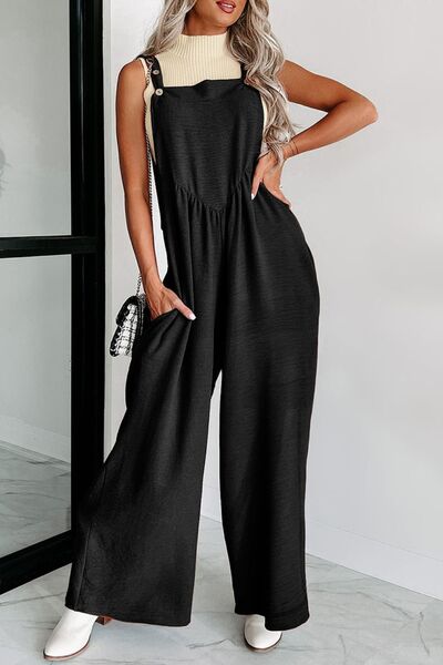 Square Neck Wide Strap Jumpsuit - AngelMar Fashion